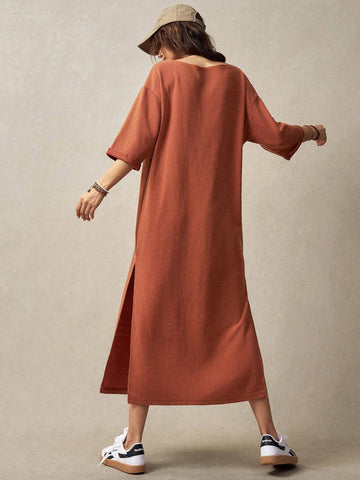 Women's Rabbit & Floral Printed T-Shirt Dress For Vacation & Leisure