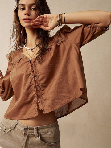 BohoFeels Women's Solid Color Simple And Casual Vacation Blouse Western Top