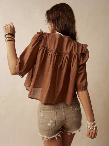 BohoFeels Women's Solid Color Simple And Casual Vacation Blouse Western Top