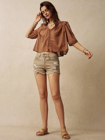 BohoFeels Women's Solid Color Simple And Casual Vacation Blouse Western Top