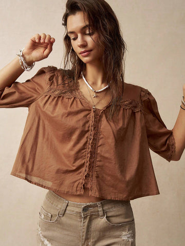 BohoFeels Women's Solid Color Simple And Casual Vacation Blouse Western Top