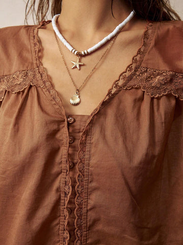 BohoFeels Women's Solid Color Simple And Casual Vacation Blouse Western Top