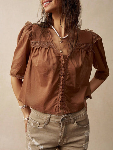 BohoFeels Women's Solid Color Simple And Casual Vacation Blouse Western Top