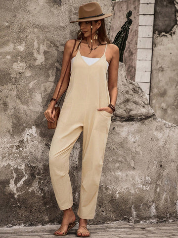 Women's Solid Color Spaghetti Strap Jumpsuit