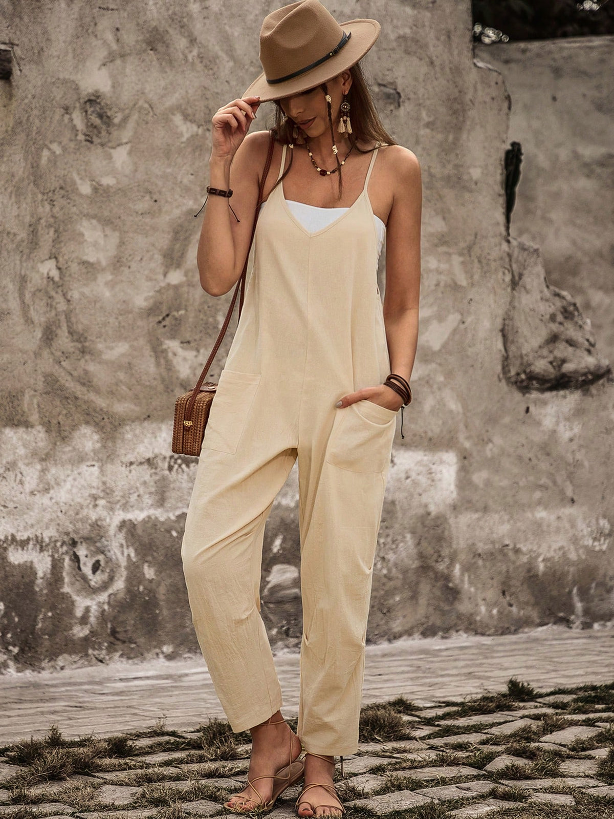Women's Solid Color Spaghetti Strap Jumpsuit