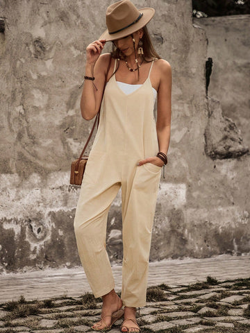 Women's Solid Color Spaghetti Strap Jumpsuit