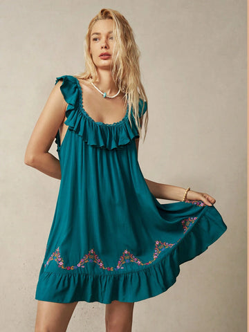 Women's Vacation Embroidered Hem Dress