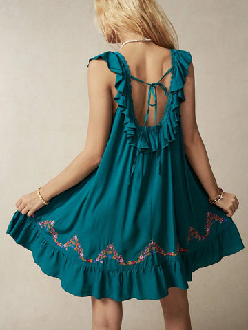 Women's Vacation Embroidered Hem Dress