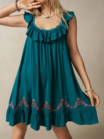 Women's Vacation Embroidered Hem Dress