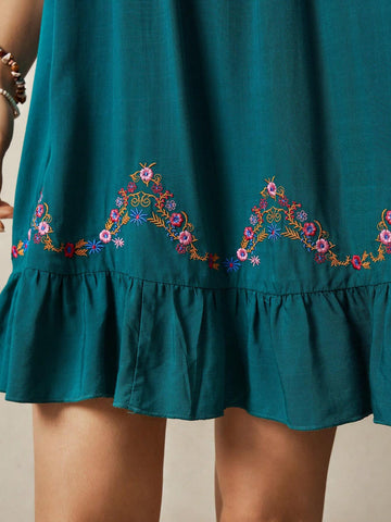 Women's Vacation Embroidered Hem Dress