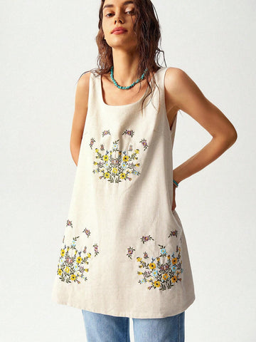 Women's Vacation Floral Embroidery Sleeveless Dress