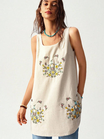 Women's Vacation Floral Embroidery Sleeveless Dress