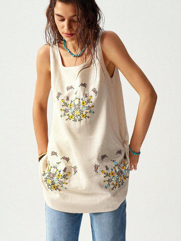 Women's Vacation Floral Embroidery Sleeveless Dress