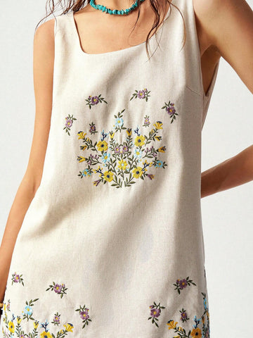 Women's Vacation Floral Embroidery Sleeveless Dress