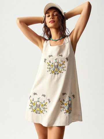 Women's Vacation Floral Embroidery Sleeveless Dress