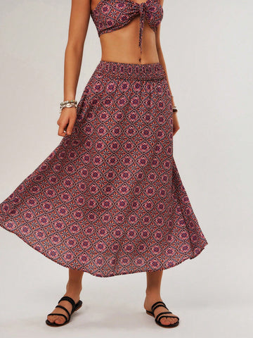 Women's Vacation Style Printed Cami Top And Skirt Set With Thin Straps