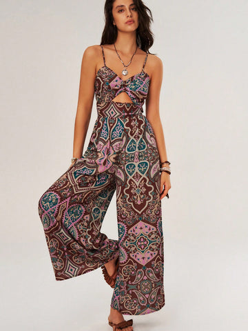Women's Vacation Wide Leg Jumpsuit With Spaghetti Straps