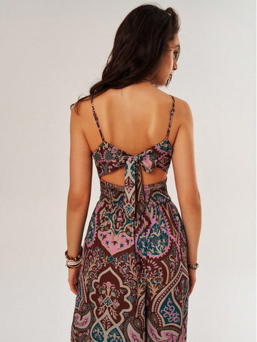 Women's Vacation Wide Leg Jumpsuit With Spaghetti Straps