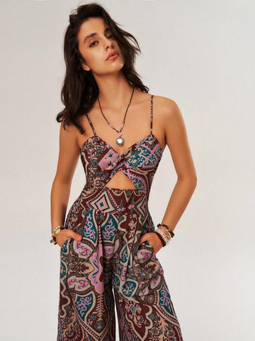Women's Vacation Wide Leg Jumpsuit With Spaghetti Straps