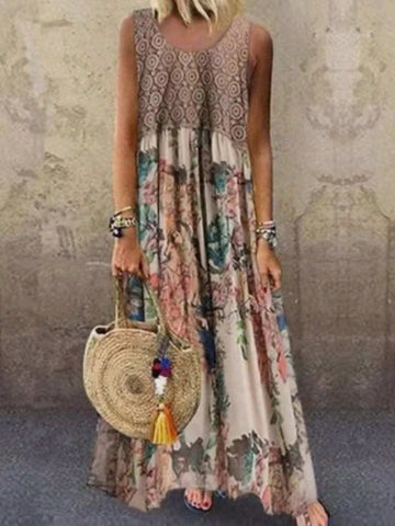Women's Vintage Style Printed Sleeveless Dress