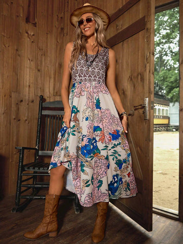 Women's Vintage Style Printed Sleeveless Dress