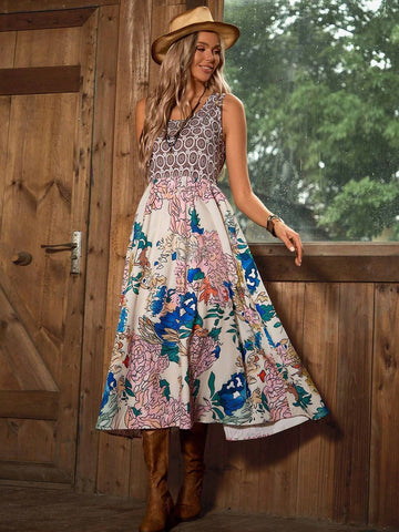 Women's Vintage Style Printed Sleeveless Dress