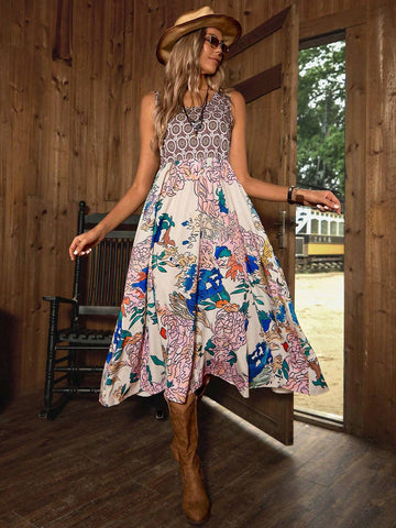 Women's Vintage Style Printed Sleeveless Dress