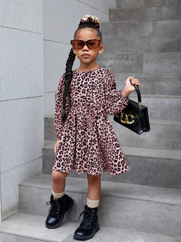 Bowknot Back Leopard Print Casual Dress, Suitable For Daily Wear In Autumn/Winter