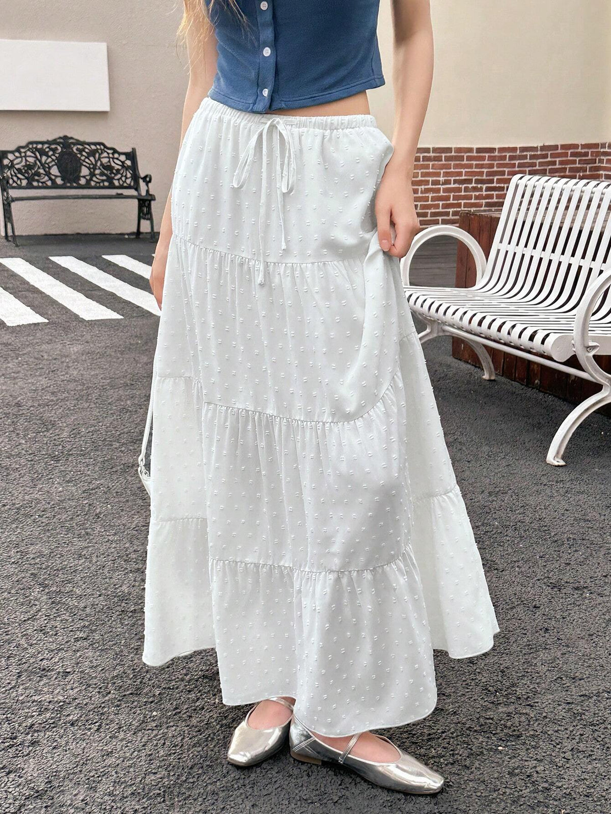 Bubbli Women's Solid Color Tie Knot Ruffle Hem Casual A-Line Skirt