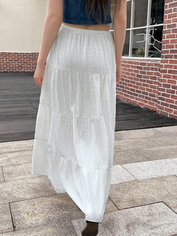 Bubbli Women's Solid Color Tie Knot Ruffle Hem Casual A-Line Skirt