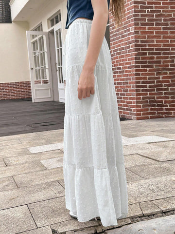 Bubbli Women's Solid Color Tie Knot Ruffle Hem Casual A-Line Skirt