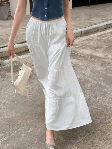 Bubbli Women's Solid Color Tie Knot Ruffle Hem Casual A-Line Skirt