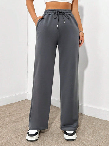 Casual Drawstring Wide Leg Casual Women's Sweatpants Set, Suitable For Autumn And Winter