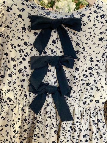 Casual Style Long Sleeve Floral Print Print Dress With Bow Decor On Back, Suitable For Young Girls' Casual Daily Wear In Autumn/Winter
