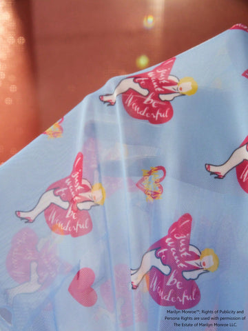 Character And Heart Print Flared Sleeve Lettuce Trim Two-Piece Set