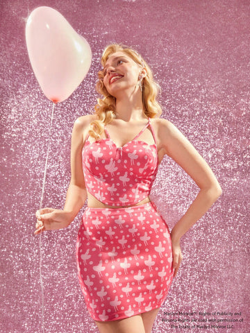 Character & Polka Dot Print Two Piece Set With Cami Top And Skirt