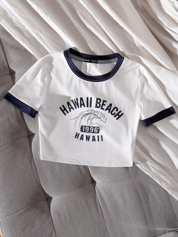 Letter Graphic Contrast Trim Tee