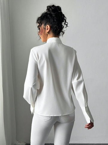 Women's Long Sleeve Solid Color Single-Breasted Bow Tie Elegant Blouse