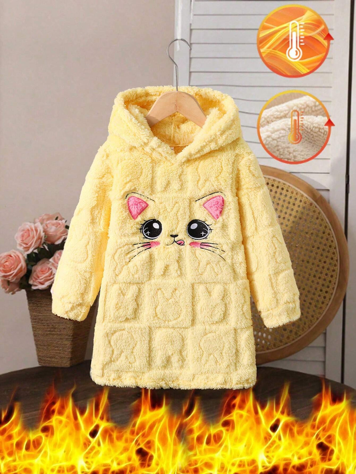 Christmas/Halloween Girls Casual White Dress, Made Of Plush Embossed Rabbit Outline Fabric, Front Rabbit Ear Plush Applique And Bow