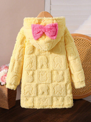 Christmas/Halloween Girls Casual White Dress, Made Of Plush Embossed Rabbit Outline Fabric, Front Rabbit Ear Plush Applique And Bow