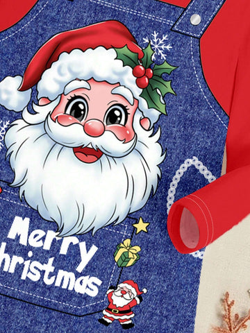 Christmas Cute Santa Claus, Young Girl Casual Simple Long Sleeve Dress, Suitable For Autumn And Winter