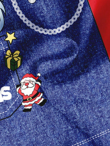 Christmas Cute Santa Claus, Young Girl Casual Simple Long Sleeve Dress, Suitable For Autumn And Winter