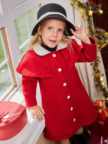 Christmas Young Girl Girls Long Sleeve Color Block Peter Pan Collar A-Line Thick Dress