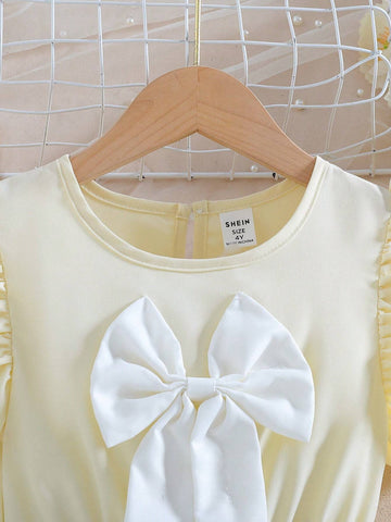 Christmas & Back To School Girls Casual Red & White Bowknot Dress With Cute Cap Sleeve & White Lace Trim, Comfortable And Fashionable For Spring/Summer