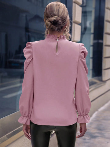 Clasi 1pc Plain Ruffle Collar Long Sleeve Minimalist Casual Blouse