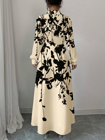 1pc Women's Fitted Waist Printed Spaghetti Strap Dress