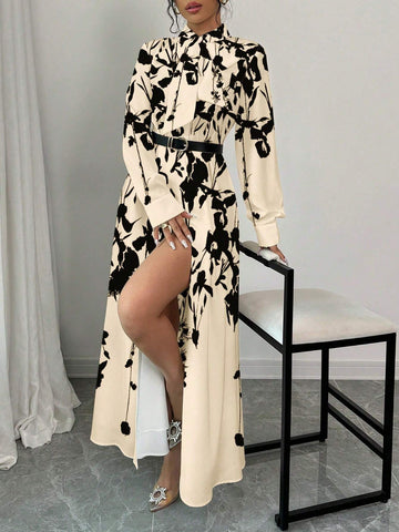 1pc Women's Fitted Waist Printed Spaghetti Strap Dress