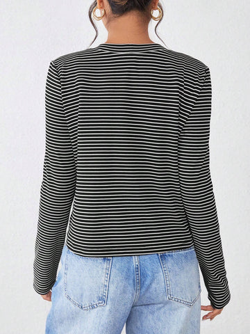 2pcs Women's Casual Striped Knit Camisole & Cardigan Sweater Set