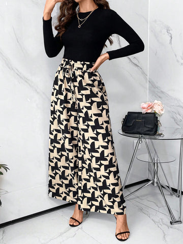 Clasi Allover Print Slant Pocket Wide Leg Pants