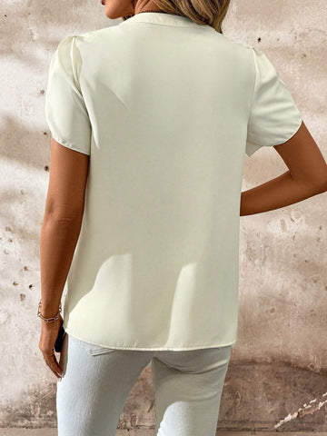 Clasi Apricot Contrast Black Ruffle V-Neck Tulip Sleeve Fitted Women Shirt